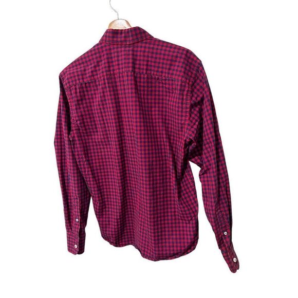 UNTUCKit Gingham Cotton Long Sleeve Classic Button Up Shirt Red Navy Size Medium - Picture 8 of 12